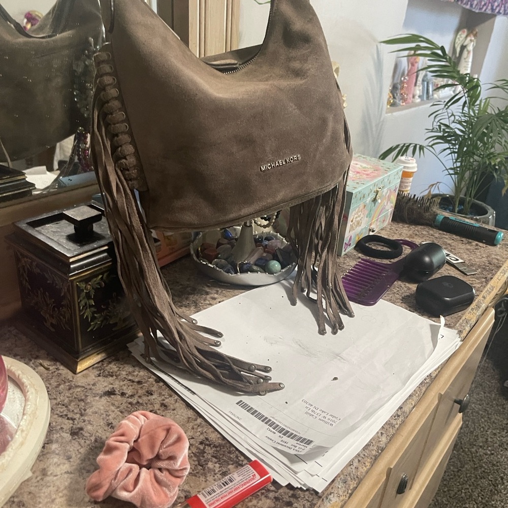Michael Kors Taupe Suede Hobo with Fringe